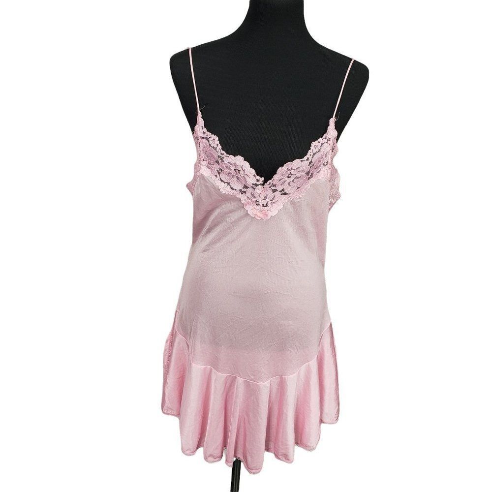 Vintage Alana Gale Intimates Baby Doll‎ Nightgown Pink Lace V-Neck
